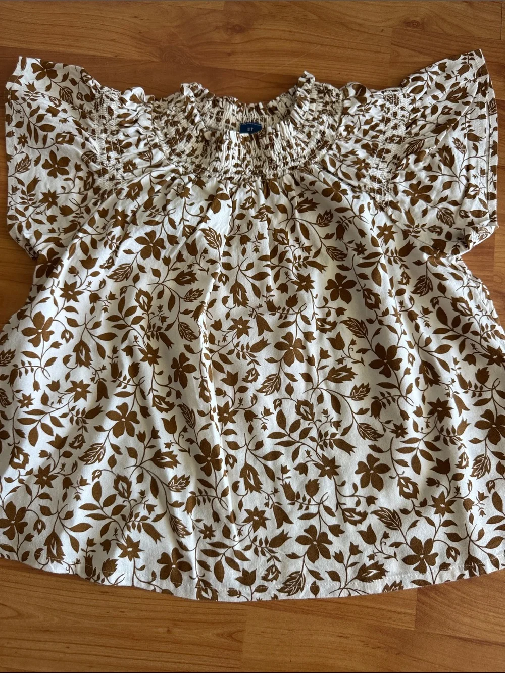 Old Navy White Top with Brown Floral Smocking